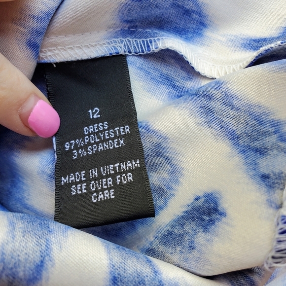 AB Studio Blue and White Geometric Women's Dress Size 12 NWOT - Picture 3 of 11